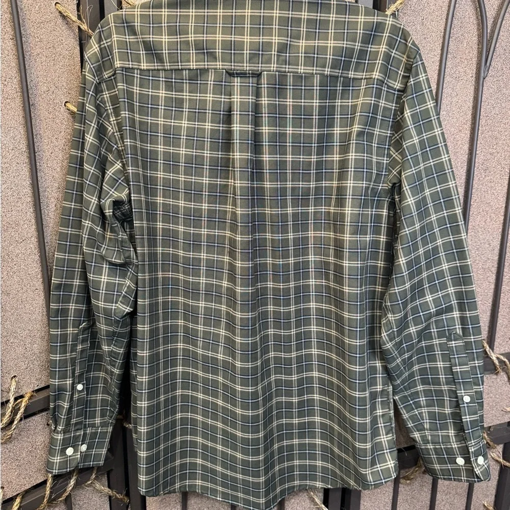 St. John's Bay Green and Gray Plaid Button-Down Shirt